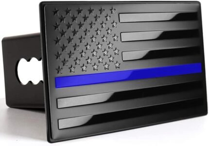 Bonrcea Thin Blue Line Heavy Duty Aluminum US Flag Trailer Hitch Cover