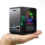 Raspberry Pi 4 Case, Aluminum Mini Tower Case with Cooling Fan and Color Changing Ambient Light (Matte Black & Dark Gray)