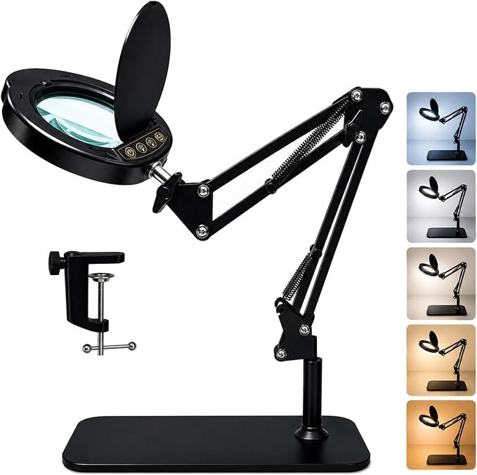 61BRZL8QDaL._AC_SX679_ (1) 20X Magnifying Glass with Light and Stand, 2 in 1 Magnifying Desk Lamp with Clamp & Base, 5 Color Modes Dimmable, LED Lighted Magnifier with Dust Cover, Magnifying Lamp for Hobby, Craft, Close Work - Image 1