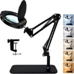 20X Magnifying Glass with Light and Stand, 2 in 1 Magnifying Desk Lamp with Clamp & Base, 5 Color Modes Dimmable, LED Lighted Magnifier with Dust Cover, Magnifying Lamp for Hobby, Craft, Close Work