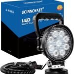 UCINNOVATE 12V 24V 27W Round Magnetic Base LED Work Light Floodlight Offroad Driving Work Lamp Bar Flood Beam Fog Light for Car Truck Boat 4X4 IP67 Camping Light Lamp