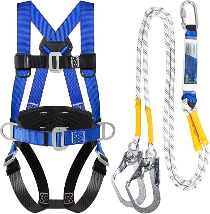 718hAKclqcL._AC_SX679_ Safety Harness Fall Protection Kit,Roofing Harness Kit,Safety Harness With Lanyard,Climbing Harness,For Fit Roofing Caving Rescuing Rock Climbing - Image 1