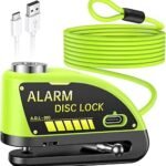 Rechargeable Motorcycle Lock with 6FT Steel Wire Anti-Theft Cable, 120db Motorcycle Alarm with Rest Mode, for 7mm Pin Ebike Electric Scooter Motorcycle Moped Disc Brake (Lemon Yellow)