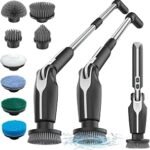 Leebein Electric Spin Scrubber, Electric Scrubber with 4 Adjustable Angles and 8 Brush Heads, Shower Scrubber with Long Handle & Remote Control, Cleaning Brush for Bathroom, Tub, Floor, Tile