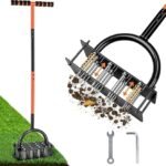 Lawn Aerator Self-Cleaning 16 Heavy Duty Iron Spikes, Manual Grass Aerator