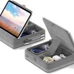 KDD Tablet Pillow Stand with Storage, Foldable Ipad Holder for Bed, Lap and Desk, Angle Adjustable Soft Pad Dock with Stylus Mount Compatible with Ipad Pro 12.9, 10.5, 11, Air, Mini, Phones, Books