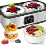 Yogurt Maker Automatic Digital Yoghurt Maker Machine with 2 Glass Jars 120 Ozs (60OZ Each Jar) LCD Display with Constant Temperature Control Stainless Steel Design for Home Use (AU Plug)