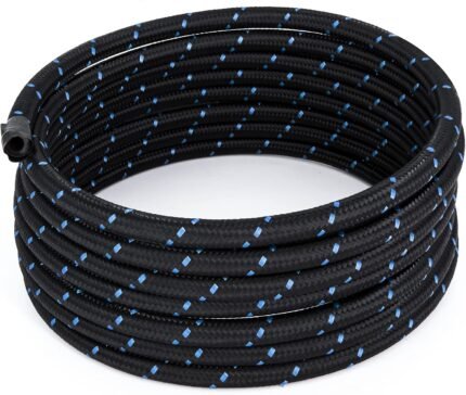 20FT 6AN 3/8 CPE Nylon Stainless Steel Braided Fuel Line Hose, Black & Blue