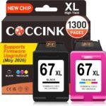 COCCINK 67XL Ink Cartridges for HP 67 DeskJet 2800e 2820e 2823e 2700e 2720e