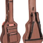 Bekith Acoustic Guitar Bag 40 41 42 Inches, 6 Pockets Guitar Case Waterproof Oxford Cloth Thick Sponge Pad, Dual Adjustable Shoulder Strap Soft Guitar Case Gig Bag, Brown