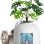 Lifewit Litter Box Cat with Faux Plant & Scoop, Hidden Enclosure Litter Tray with Odor Control & Carbon Filter in Living Room, Bedroom, Corner, White