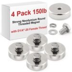 4 Pack Strong Round Threaded Magnet, 1.65 Inch, Primary Color