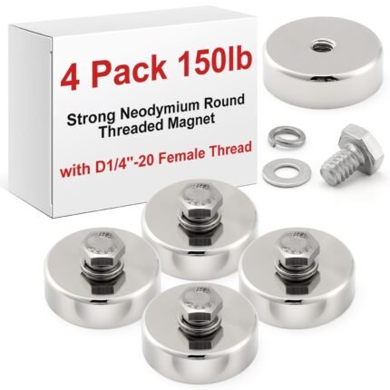 4 Pack Strong Round Threaded Magnet, 1.65 Inch, Primary Color