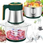 5-In-1 Electric Food Processor with 2 Bowls(2L+2L), Food Chopper with 2 Bi-Level Blades, Mini Vegetable Chopper Meat Grinder kit for Kitchen & Restaurants Electric Chooper for Onion Salad Garlic Fruit