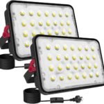 2 Pack 50W LED Flood Light Outdoor, 5000LM LED Work Light, Floodlight with Plug ON/Off Switch, 6500K Portable Exteriores Security Light for Yard, Garden, Stadium, Playground