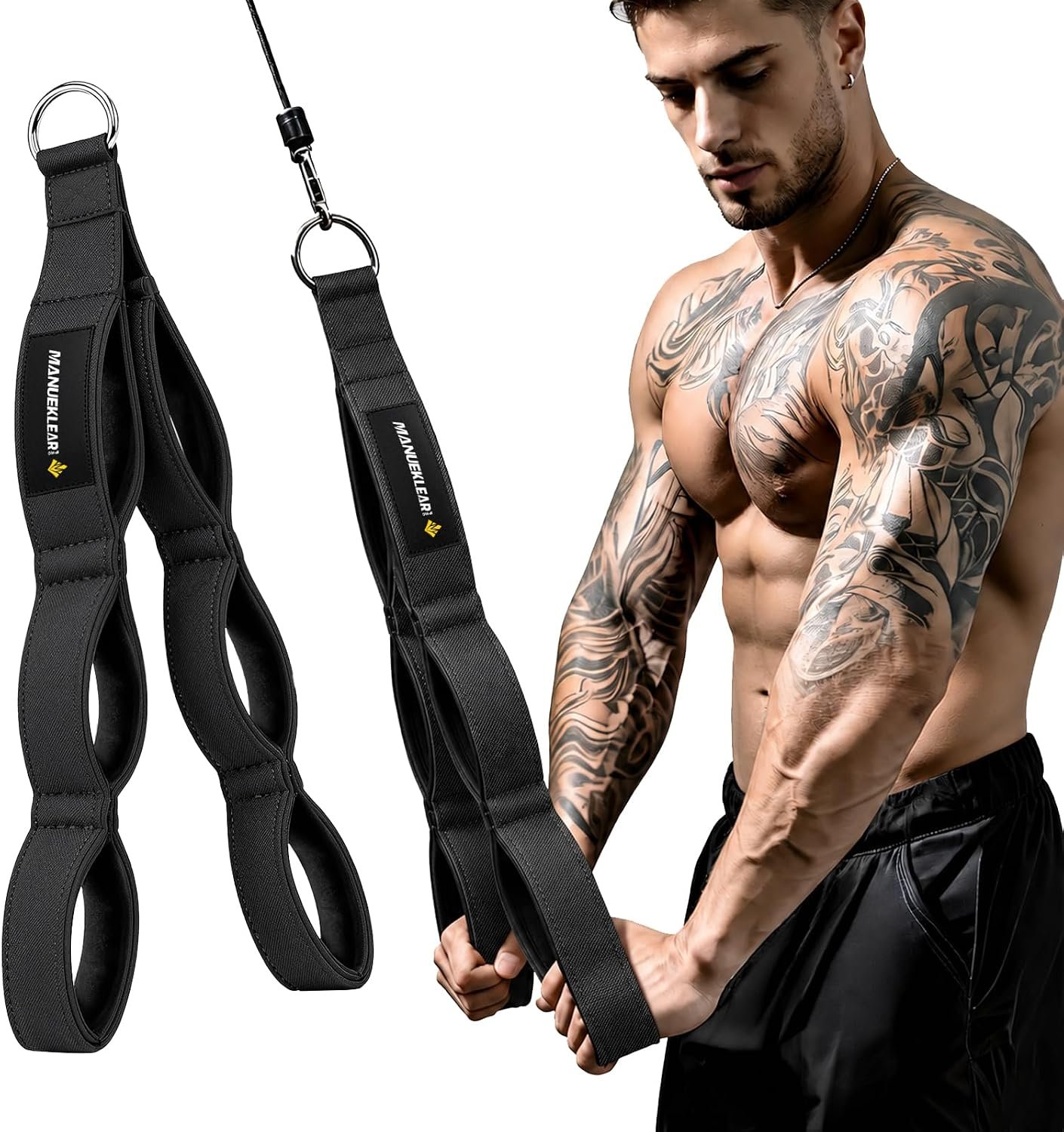 71w9IxvH9TL._AC_SL1500_ MANUEKLEAR 24-Inch 3-Grip Tricep Rope Cable Attachment for Gym Greater ROM