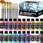 Fantastory 60ml 20 Colors Metallic Acrylic Paint Set with 12 Brushes