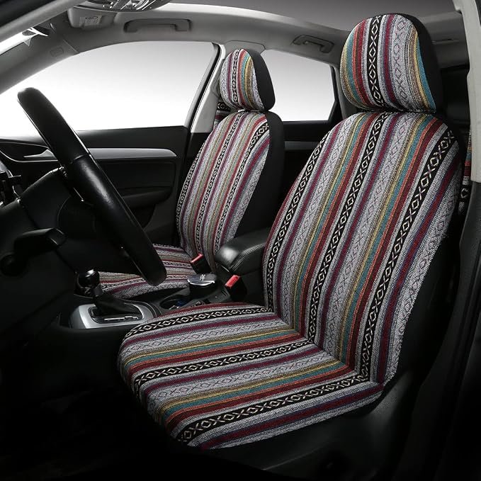 81LJPv0WPGL._AC_SX679_ Baja Saddle Blanket Car Seat Covers, Striped Woven Front Seat Covers for Sedan SUV Truck, Breathable and Washable, Universal Fit, Airbag Compatible - Image 1