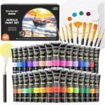 Shuttle Art 48 Pack Acrylic Paint Set, 30 Colours Acrylic Paint (36ml) with 10 Brushes 5 Canvas 1 Paint Knife 1 Palette 1 Sponge, Complete Set for Kids, Adults Painting on Canvas Rocks Wood Ceramic