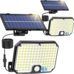 2 Pack Solar Lights Outdoor, 124 LED 1500LM Motion Sensor Outdoor Lights, IP65 Waterproof Solar Powered Security Flood Light Modes for Outside Yard, Shed, Barn, Patio, Porch, Garden, Garage