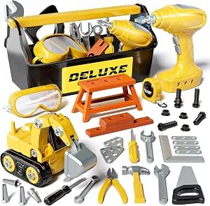 81uHG8WT99L._AC_SY300_SX300_QL70_ML2_ Lehoo Castle Tools Kit Kids Toys, Boys Toys Kids Tool Set with Drill & Excavator Toy, Construction Toys Toolbox Set for Boys, Toys for 3 4 5 Year Old - Image 1