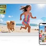 64GB 15.6 Inch Frameo Digital Picture Frame White, Large Electronic Photo Frames WiFi 1920 x 1080 IPS FHD Touch Screen, Send Photos from Your Phone from Anywhere, Best Gifts for Family and Friends