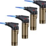 4 Pack of Torch Lighter, Jet Flame Lighter Refillable Gas Butane Lighter with Visible Fuel Tank, Adjustable Flame Windproof Lighter for Candle, Kitchen, Outdoor, Indoor(Not Gas) (Black)