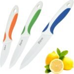 3 pcs Ceramic Knife Set, 5 inch Universal Knife for Beef and Butter, 4 inch Knife for Fruit and Vegetable, 3 inch Fruit Peeling Knife,Ceramic Blade with Sheath - Ergonomic Comfort Handle