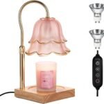 Candle Warmer Lamp with Timer and Dimmer – Adjustable Height Wax Melt Warmer with 2 Bulbs | No Flame, No Smoke, Safe Home Decor Gift for Women, Moms, Sisters, Girlfriends (Pink)