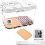 Cigar Humidor Clear Acrylic Humidor Spanish Cedar Plank Cigar Case Box Plastic Portable Airtight Container Holds 70-100 Cigars with Hygrometer and Humidifier(Medium)