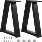 16 Inch Trapezoid Bench Legs Metal Coffee Table Legs, End & Side Table Feets, DIY Furniture for Desk Chair, Set of 2 (H16 x W10.8, Black)