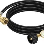 6 FT Propane Hose with Vertical Propane Tank Splitter 2 Way and Gauge, Y Spliter Gas Adapter Tee Connector for 20-100 lbs Tank,Camping Stove & Gas Grill
