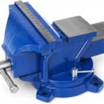 5 Inch Bench Vice for Workbench, 125 mm Jaws, 360° Swivel Base with Anvil Bench Vise Powder-Coated Finish, Replaceable Serrated Jaw Plates, Two Base Locking Screws for Drilling Filing Assembly, Blue