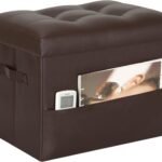 Ottoman with Storage, Folding Leather Foot Stools Ottoman for Dorm, Brown