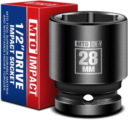 1/2" Drive 28mm Shallow Impact Socket, 6-Point Metric Socket for Automotive Maintaince, CR-V Steel Meets ANSI Standards