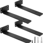 HITOMEN Heavy Duty Floating Shelf Brackets, 8-Inch (1/5'' Thick) Hidden Shelves Hardware, Iron L Brackets, Rustic Industrial Black Metal Wall Shelving Supports, 4 Pack