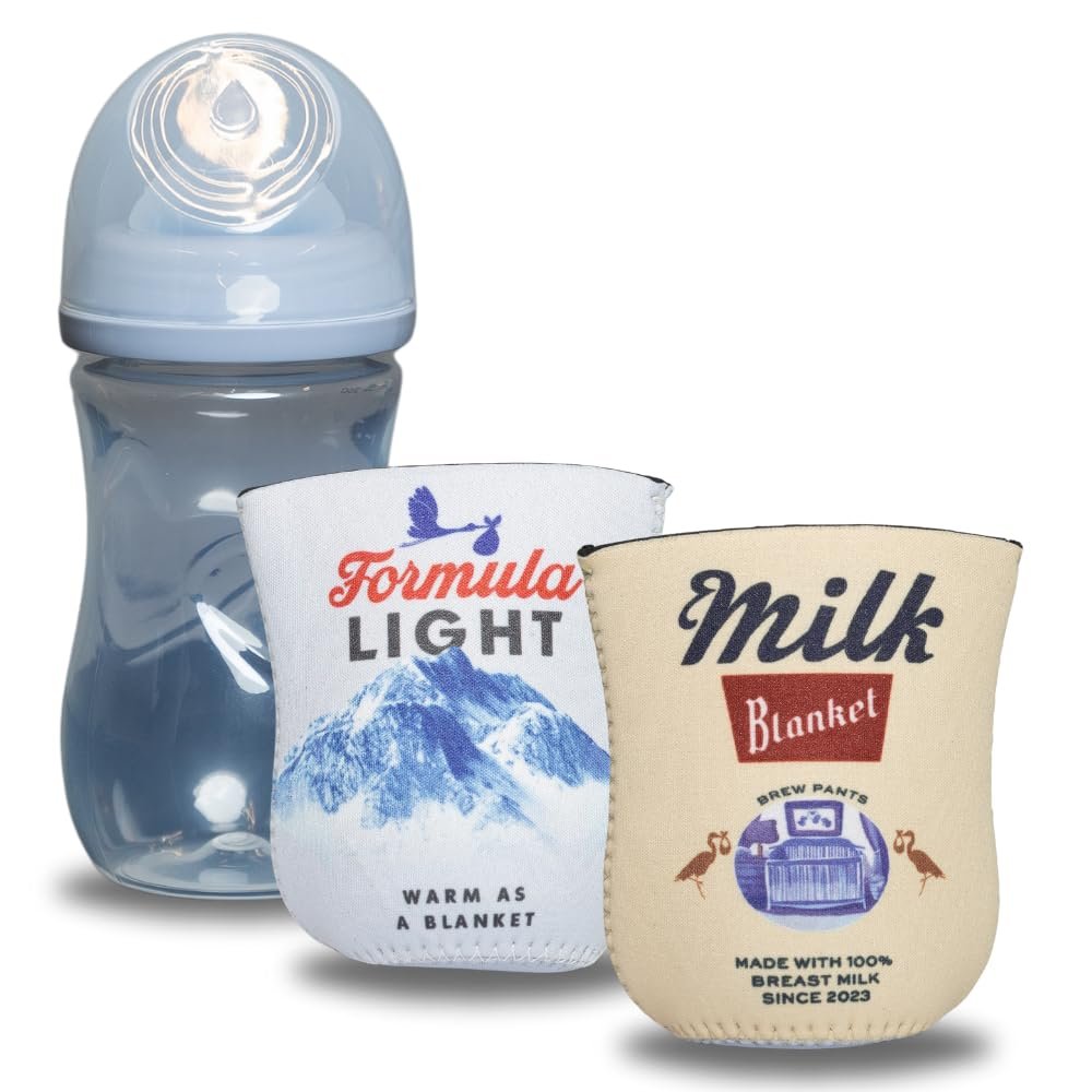 61nh9jOYsmL._SL1000_ (1) American Beer Themed Coozies for Baby Bottles - Funny Gift for New Parents & Baby Showers - (2 Premium Designed Neoprene Coozies + BPA/Lead/Phthalate Free Bottle Included) (Design 3)
