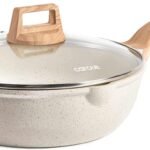 CAROTE 12 Inch Nonstick Deep Frying Pan with Lid, 5.5 Qt White Granite