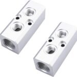 2PCS Air Manifold, 2 Way 4 Port Air Compressor Manifold, Aluminum Air Hose Inline Manifold Block Splitter, Pneumatic Manifold Air Distribution Block, NPT 1/2 Inch Supply Port, NPT 1/4 Inch Output Port