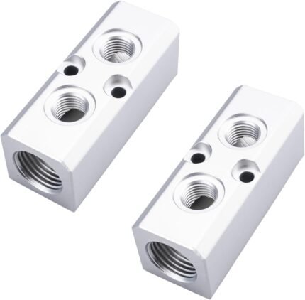 2PCS Air Manifold, 2 Way 4 Port Air Compressor Manifold, Aluminum Air Hose Inline Manifold Block Splitter, Pneumatic Manifold Air Distribution Block, NPT 1/2 Inch Supply Port, NPT 1/4 Inch Output Port