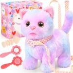 Tagitary Plush Toys Cat for Kids,Interactive Electronic Cat Toys that Can Move,Meow and Wag Tail,Stuffed Toys for Kids with Leash,Easter Christmas Birthday Gift for Toddlers