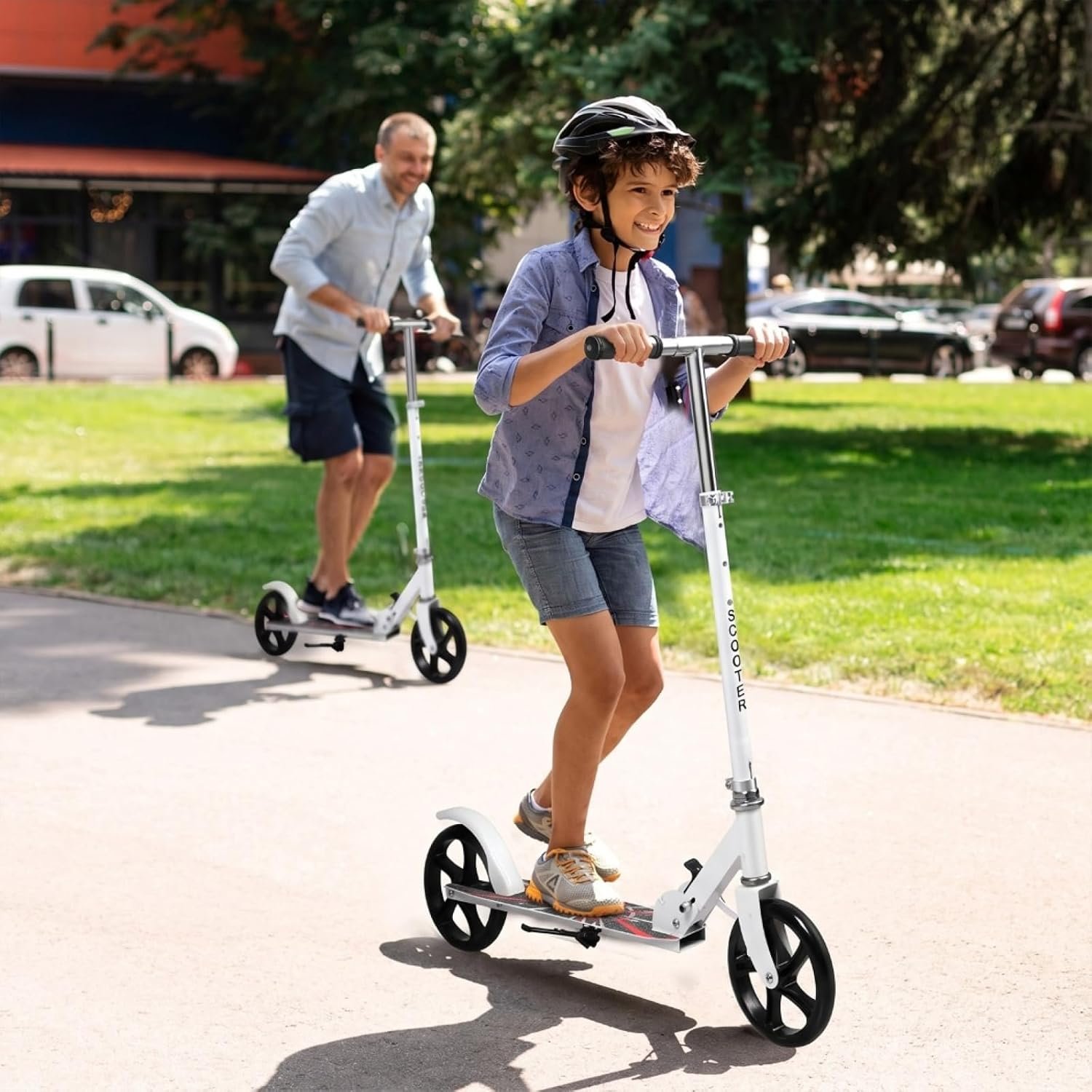 7161ERi7H7L._AC_SL1500_ Kick Scooter for Ages 7+ Kids,Max 100kg,Foldable Adult Scooter with 2 Big Wheels,Safe Skating,4 Adjustable Levels,Lightweight & Portable,Dual Shock Absorption,Disc Brake… - Image 1