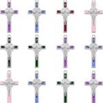 30Pcs 6Colors Rosary Making Supplies Silver Alloy Enamel Saint Benedict Cross Charms Pendant for Diy Prayer Necklace Catholic Jewelry