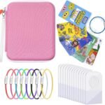 Card Holder for Yoto Cards 96 Capacity Card Case with 200 PCS Self-Adhesive Tabs 10 Rings, Kids-Friendly Card Storage Organizer Set Yoto Accessories, Pink