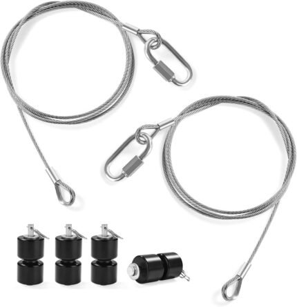 2Pcs Lift Cable Compatible with Gorilla Lift Trailer Gate Assist with EZ Spring Clips, with 4Pcs Black Aluminum Alloy Rollers Pins Washers，Fit for Open Utility Trailer Tailgate Ramp Lift Assist Kit