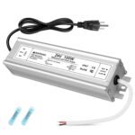 24V 100W LED Power Supply, IP67 Waterproof LED Driver, AC 110V to DC 24 Volt 4.2A Low Voltage Transformer Converter for Outdoor LED Strip & Landscape Lighting, 3-Prong Plug with 3.3FT Cable