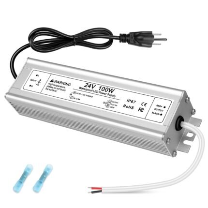 24V 100W LED Power Supply, IP67 Waterproof LED Driver, AC 110V to DC 24 Volt 4.2A Low Voltage Transformer Converter for Outdoor LED Strip & Landscape Lighting, 3-Prong Plug with 3.3FT Cable