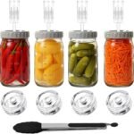 4 Pack Mason Jar Fermentation Kit, 1L Fermentation Jar with Airlock Lids and Fermentation Weights, Glass Fermentation Jar Set with Scale Mark for Making and Storing Sauerkraut, Pickles, with Clip