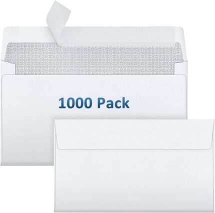 1000 Pack #6-3/4 Security Envelopes Self Seal - 3-5/8 x 6-1/2 Inch White Business Envelopes Peel and Seal Closure, 28 LB Windowless Security Tinted Envelope Bulk