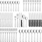 HIWARE 48-Piece Silverware Set with Steak Knives for 8, Stainless Steel Flatware Cutlery Set for Home Kitchen Restaurant Hotel, Kitchen Utensils Set, Mirror Polished, Dishwasher Safe